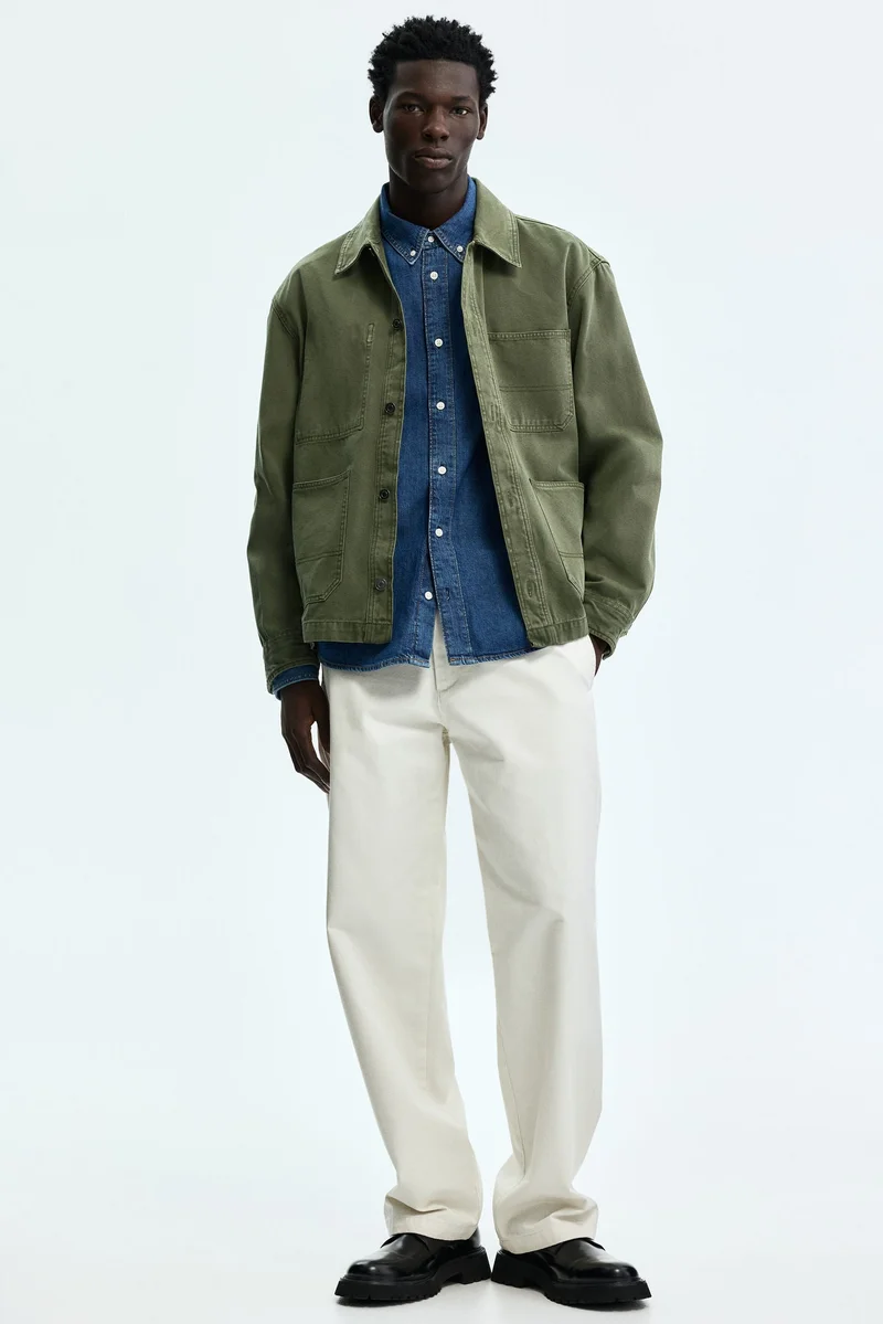 اتش اند ام قميص من الدنيم بقصة فضفاضة